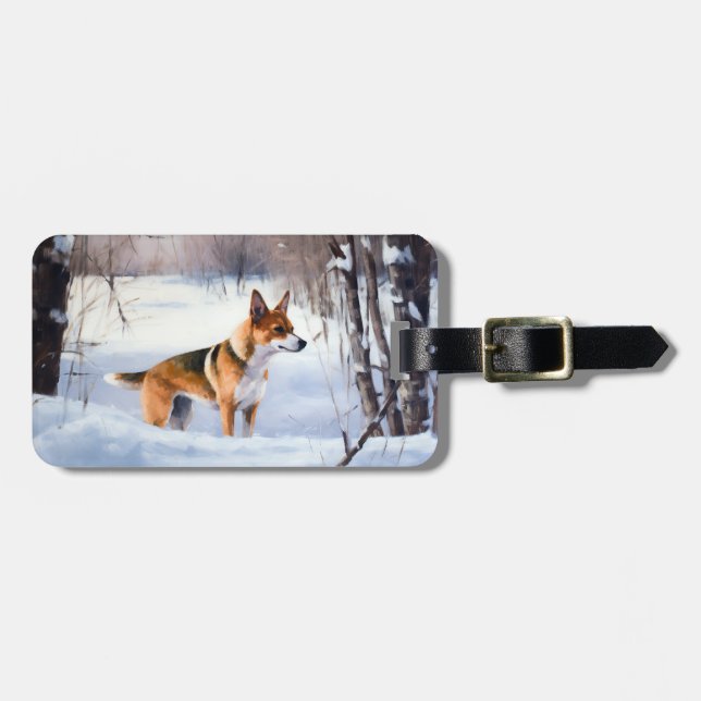 Etiqueta Para Maletas Basenji deja que nieve Navidades (Frente Horizontal)
