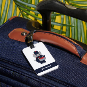 Etiqueta Para Maletas Batería Banda de Música Gato Personalizar Azul Roj