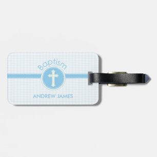 Etiqueta Para Maletas Bautismo Hito azul de Dios, Personalizable
