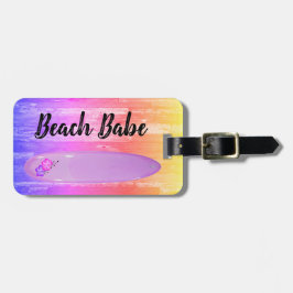 Etiqueta Para Maletas "Beach Babe", diseño de tablas de surf de hibiscus
