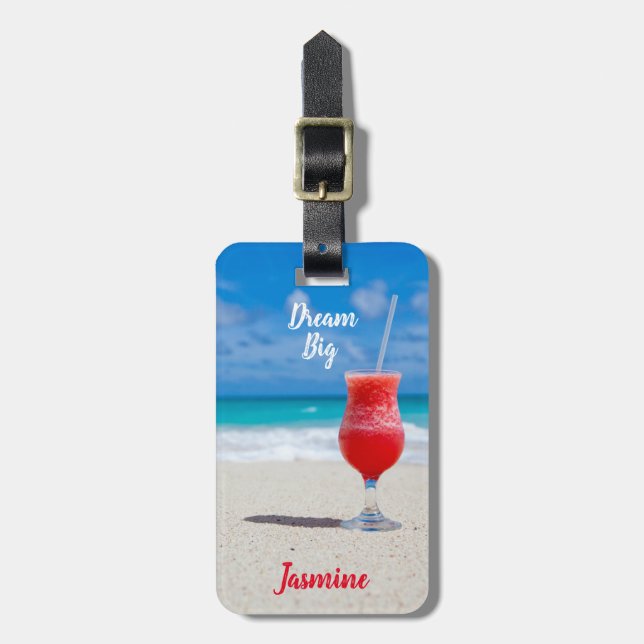 Etiqueta Para Maletas Beach Tropical Blue Ocean Dream Big (Frente Vertical)