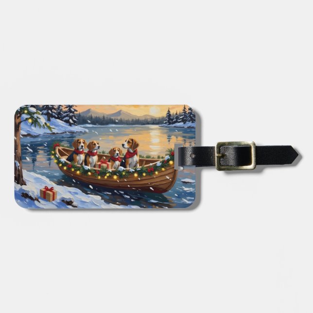 Etiqueta Para Maletas Beagle Christmas Boat Holiday (Frente Horizontal)