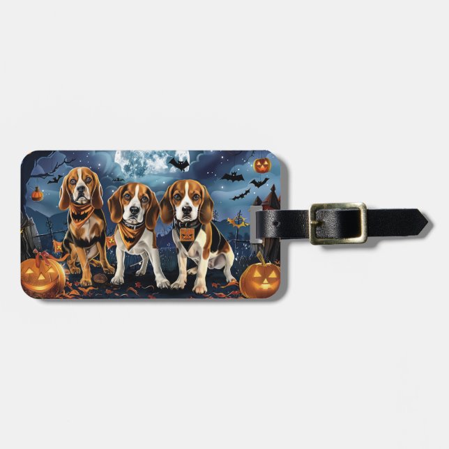 Etiqueta Para Maletas Beagle Halloween Spooky (Frente Horizontal)