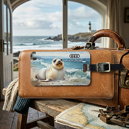 Etiqueta Para Maletas Bebé Foca Adorable de Vacaciones a la Playa