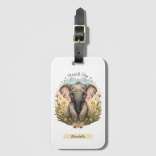 Etiqueta Para Maletas Bebé lindo Elefante Calf Flor silvestre Wanderlust