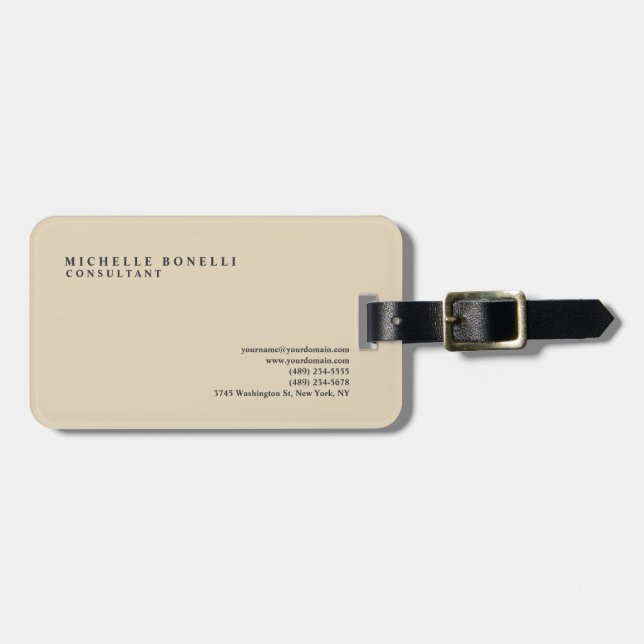 Etiqueta Para Maletas Beige Clásico Plain Profesional (Frente Horizontal)