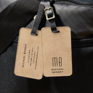 Etiqueta Para Maletas Beige Elegante con Monograma