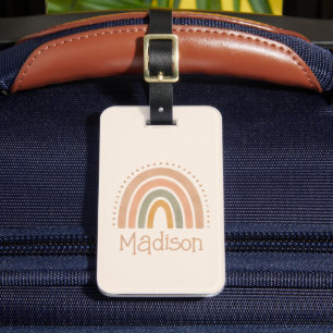Etiqueta Para Maletas Beige Marrón Boho Arco Iris Crema Personalizado