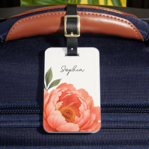 Etiqueta Para Maletas Beige Verde Naranja Floral Flor Vacaciones Persona
