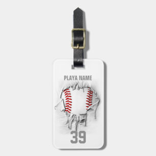 Etiqueta Para Maletas Béisbol rasgado (blanco personalizado)