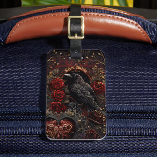 Etiqueta Para Maletas Bella gótica oscura Roses Roses Rojos Pájaro de cu