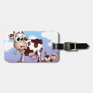 Etiqueta Para Maletas Bella la vaca que come el heno en un top de la