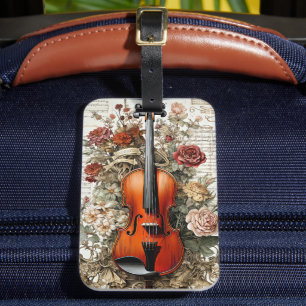 Etiqueta Para Maletas Belleza de violín, floral ornamentada de IA genera