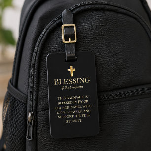 Etiqueta Para Maletas Bendición de las mochilas Oro y Negro