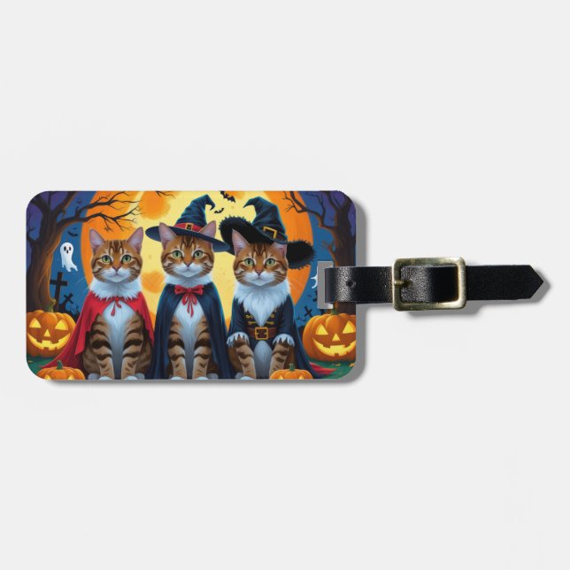Etiqueta Para Maletas Bengala de los gatos calabaza Halloween Funny (Frente Horizontal)