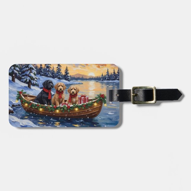 Etiqueta Para Maletas Bernedoodle Christmas Boat Holiday (Frente Horizontal)