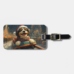Etiqueta Para Maletas Bernedoodle Dog Roller Coaster Navidades