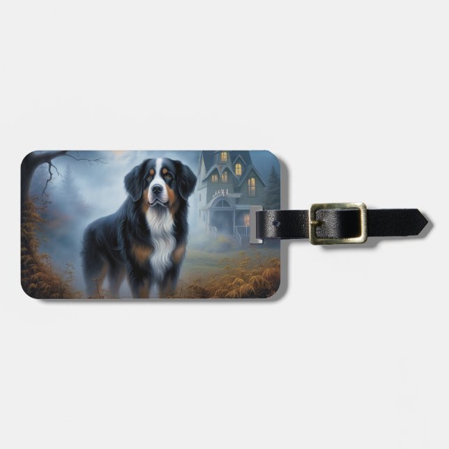 Etiqueta Para Maletas Bernese Mountain Halloween Scary (Frente Horizontal)