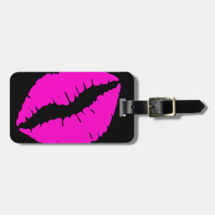 Etiqueta Para Maletas Beso de Labial Negro y Rosa Neón