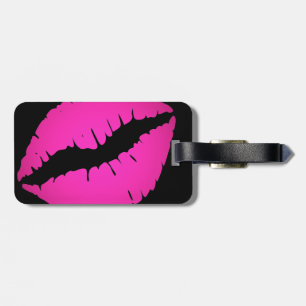 Etiqueta Para Maletas Besos de Labial Ómbre Negro y Rosa Caliente