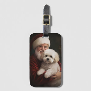 Etiqueta Para Maletas Bichon Frise con Papá Noel Navideño Festivo