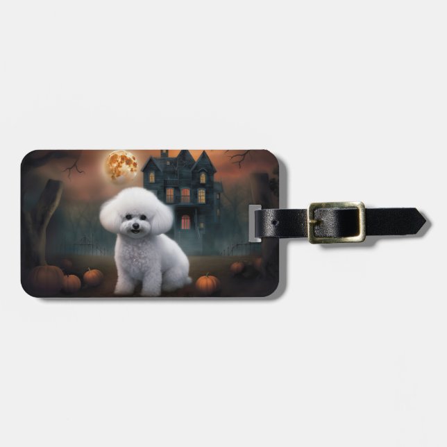 Etiqueta Para Maletas Bichon Frise Halloween Scary (Frente Horizontal)