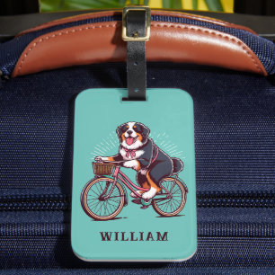 Etiqueta Para Maletas Bicicleta de perro de Bernese, aventura ciclista N