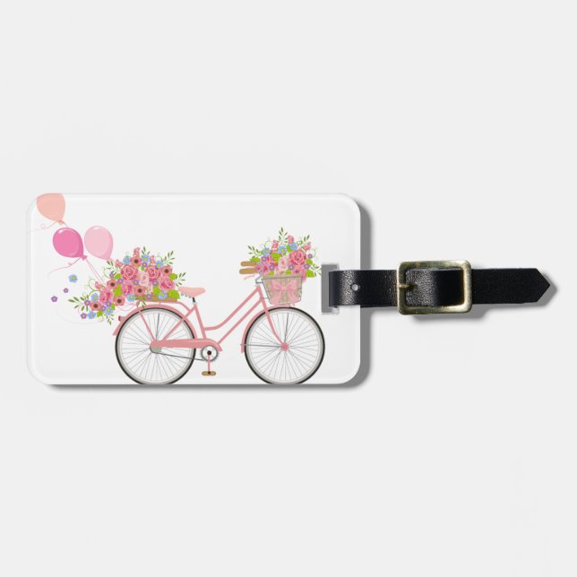 Etiqueta Para Maletas Bicicleta rosa caprichosa (Frente Horizontal)