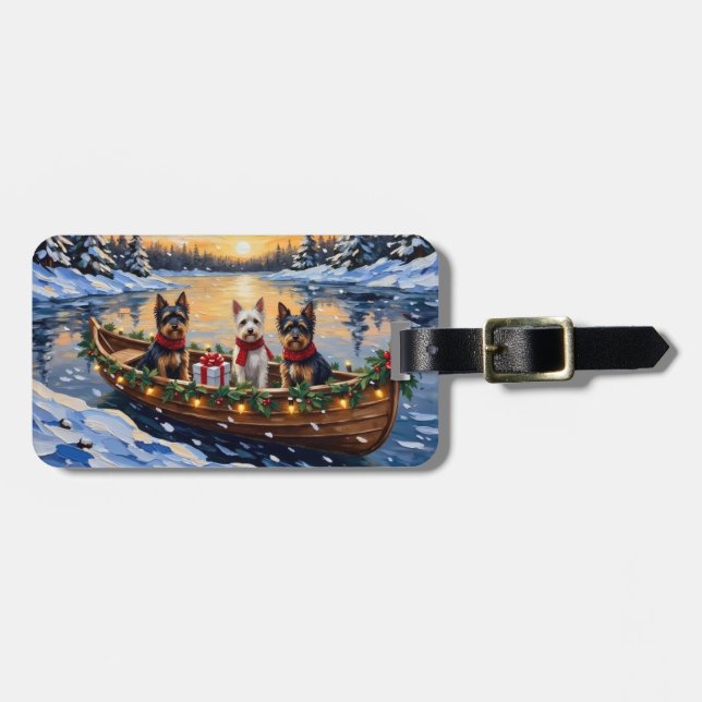 Etiqueta Para Maletas Biewer Terrier Christmas Boat Holiday (Frente Horizontal)