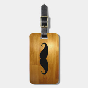 Etiqueta Para Maletas Bigote divertido en fondo de madera brillante de