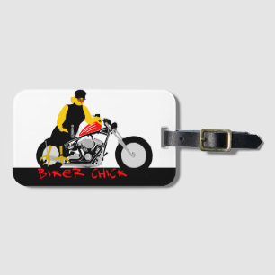 Etiqueta Para Maletas BIKER CHICK sentado en su motocicleta