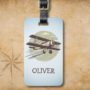 Etiqueta Para Maletas Biplano Vintage Personalizado