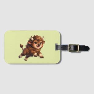 Etiqueta Para Maletas Bison Cute con Grandes Ojos Feliz Cómic de Fauna