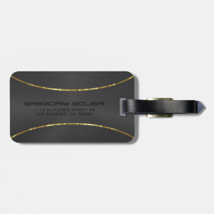 Etiqueta Para Maletas Black Background gold stripes accent Luggage Tag