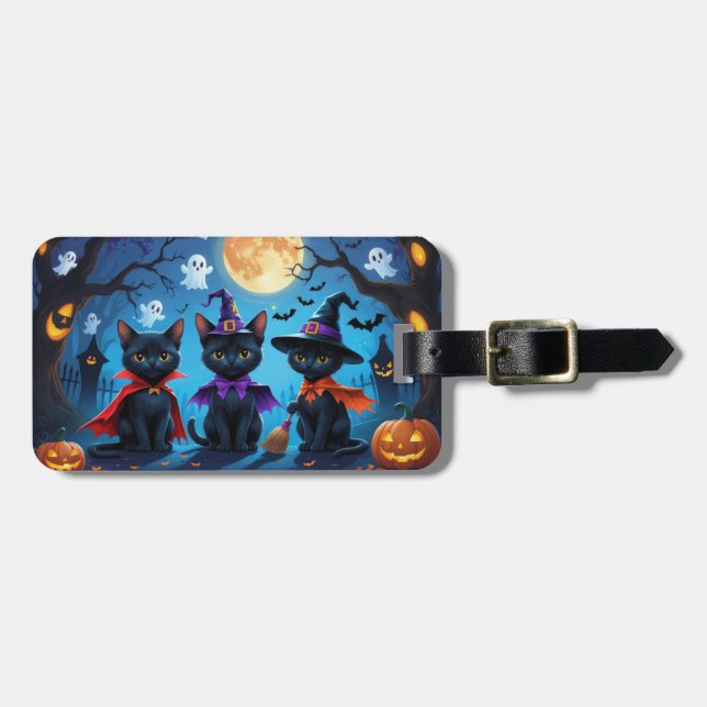 Etiqueta Para Maletas Black Cats Pumpkin Halloween Funny (Frente Horizontal)