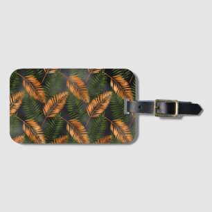 Etiqueta Para Maletas Black Copper Brown Palm Tree Leaf Glam Tropical