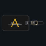 Etiqueta Para Maletas Black Gold Girly Script Monograma Nombre moderno<br><div class="desc">Monograma negro y dorado Añade tu propio nombre Script etiqueta de bolsa para el equipaje La etiqueta de la bolsa hace el dulce perfecto de 16 años,  boda,  ducha de novia,  ducha de bebé o regalo de soltera para alguien que decora su habitación con estilo.</div>