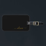Etiqueta Para Maletas Black Gold Girly Script Monograma Nombre moderno<br><div class="desc">Monograma negro y dorado Añade tu propio nombre Script etiqueta de bolsa para el equipaje La etiqueta de la bolsa hace el dulce perfecto de 16 años,  boda,  ducha de novia,  ducha de bebé o regalo de soltera para alguien que decora su habitación con estilo.</div>