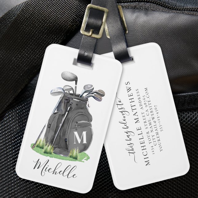 Etiqueta Para Maletas Black Personalized Monogram Golf Bag (Black Personalized Monogram Golf Bag Luggage Tag)