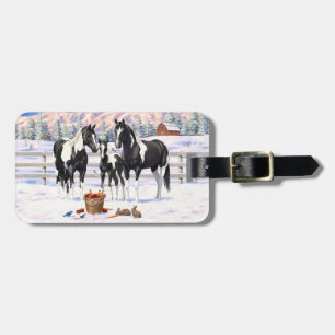 Etiqueta Para Maletas Black Pinto Quarter Horse Pintando En Nieve