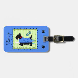 Etiqueta Para Maletas Black Scottie Terrier Dog Name Personalized Blue