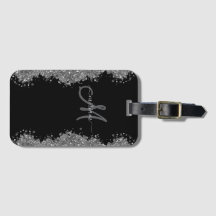 Black Silver Faux Glitter Grey Modern Monogram