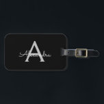 Etiqueta Para Maletas Black Silver Modern Script Girly Monograma Nombre<br><div class="desc">Monograma negro y plateado Añade tu propio nombre Script Etiqueta de bolsa para el equipaje La etiqueta de la bolsa hace el dulce perfecto de 16 años,  boda,  ducha de novia,  ducha de bebé o regalo de soltera para alguien que decora su habitación con estilo.</div>