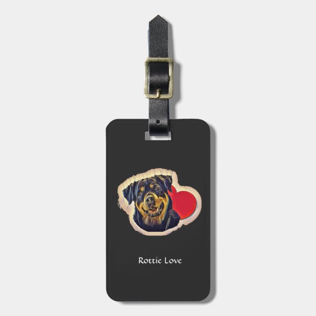 Etiqueta Para Maletas Black Tan Rottweiler Heart (Frente Vertical)