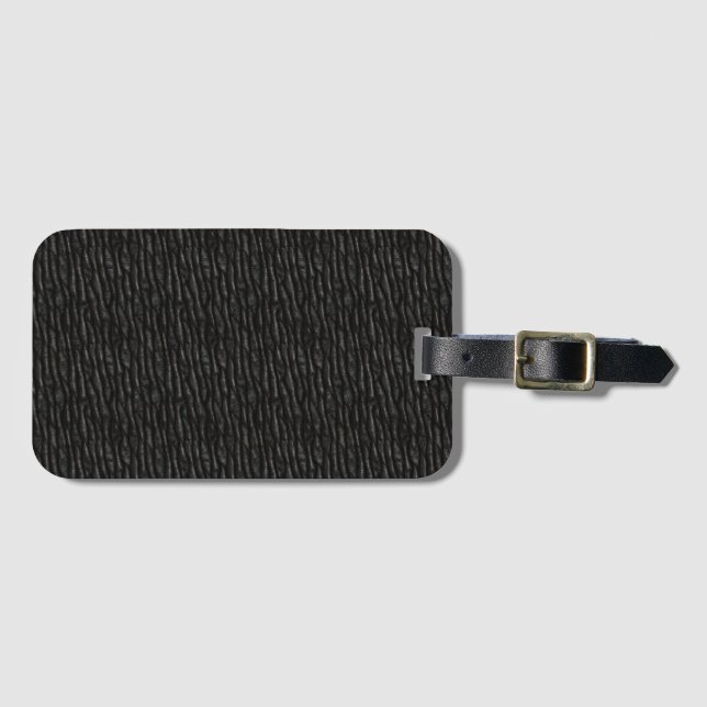 Etiqueta Para Maletas Black Textured Faux Black Leather (Anverso horizontal)