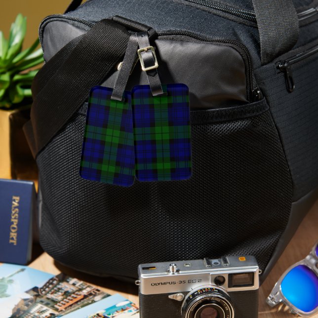 Etiqueta Para Maletas Black Watch Tartan Blue Green Plage (Anverso & Reverso)