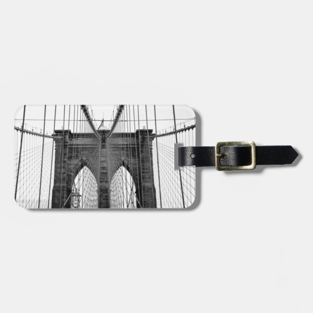 Etiqueta Para Maletas Black White Brooklyn Bridge Nueva York (Frente Horizontal)