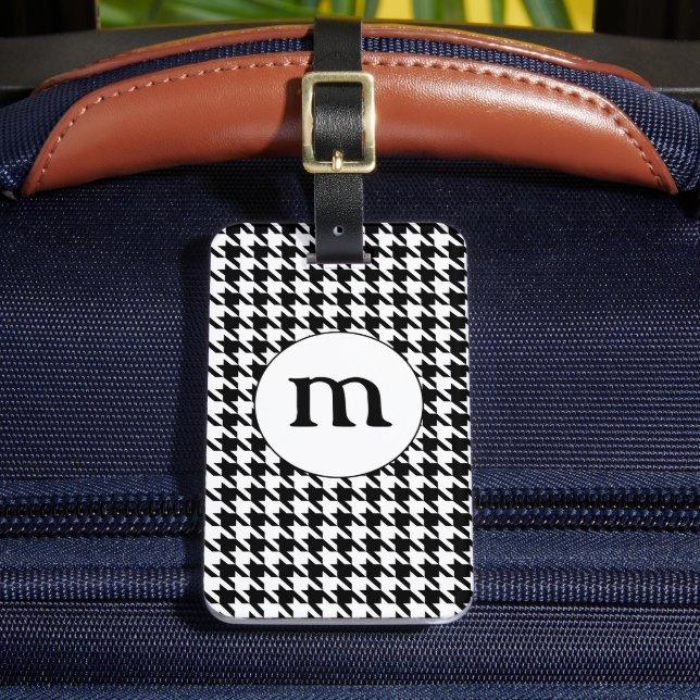Etiqueta Para Maletas Black & White Houndstooth Monogrammed (Anverso In situ 2)