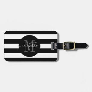 Etiqueta Para Maletas Black White Stripe Monogram Girly Circle