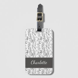 Etiqueta Para Maletas Black White Toile Floral Custom Name